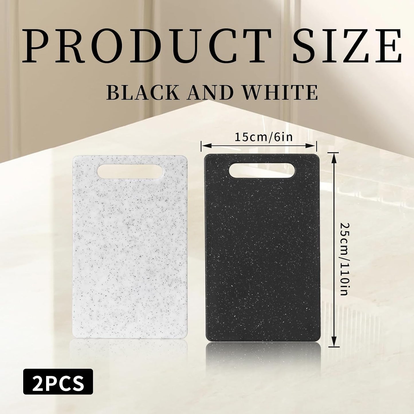 2 Pcs Small Cutting Board for Kitchen Mini Plastic Granite Color Cutting Board Dishwasher Safe Cutting Boards for Food Prep, Fruits, Vegetables with Easy Grip (White,Black)