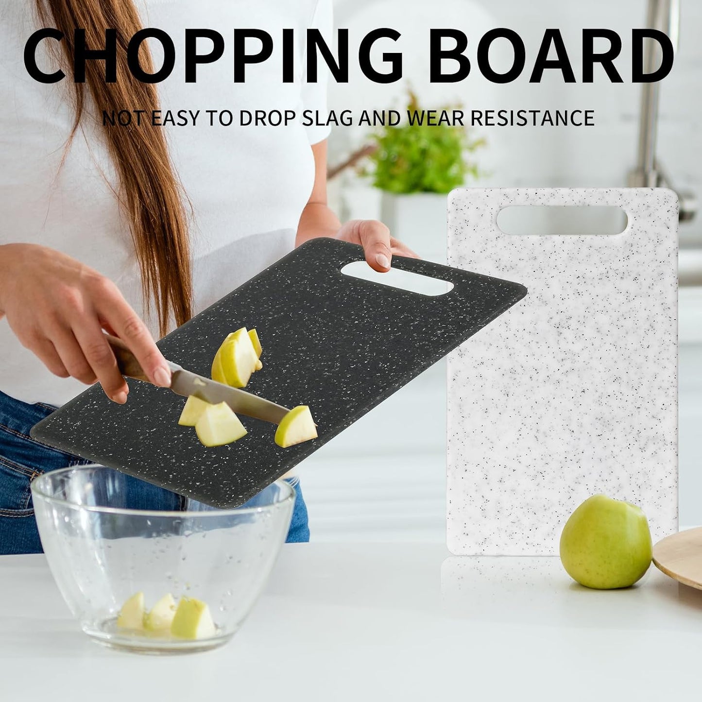 2 Pcs Small Cutting Board for Kitchen Mini Plastic Granite Color Cutting Board Dishwasher Safe Cutting Boards for Food Prep, Fruits, Vegetables with Easy Grip (White,Black)