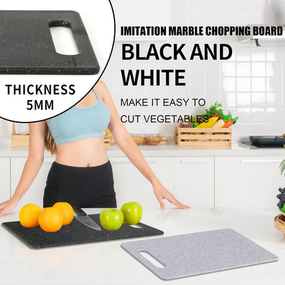 2 Pcs Small Cutting Board for Kitchen Mini Plastic Granite Color Cutting Board Dishwasher Safe Cutting Boards for Food Prep, Fruits, Vegetables with Easy Grip (White,Black)