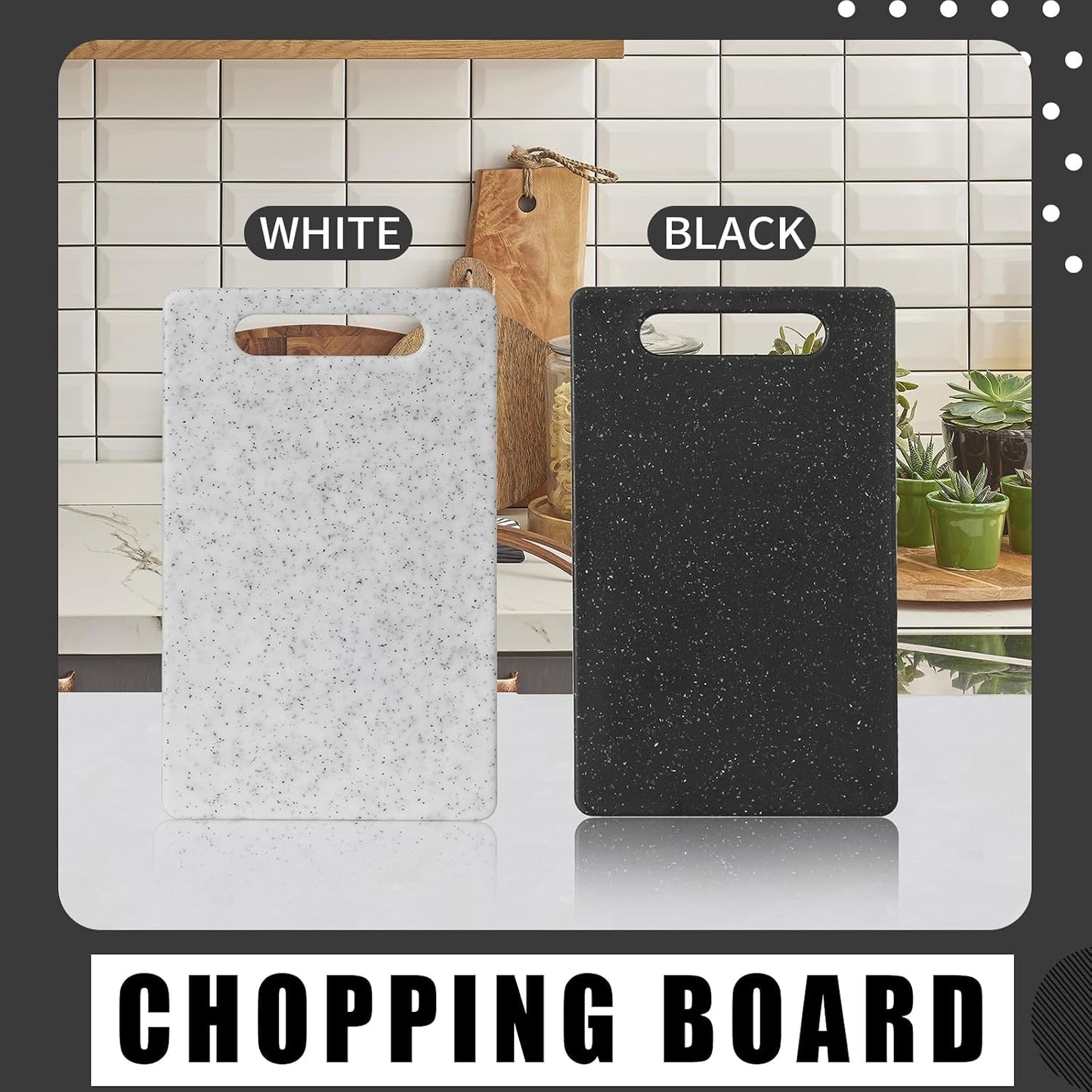 2 Pcs Small Cutting Board for Kitchen Mini Plastic Granite Color Cutting Board Dishwasher Safe Cutting Boards for Food Prep, Fruits, Vegetables with Easy Grip (White,Black)