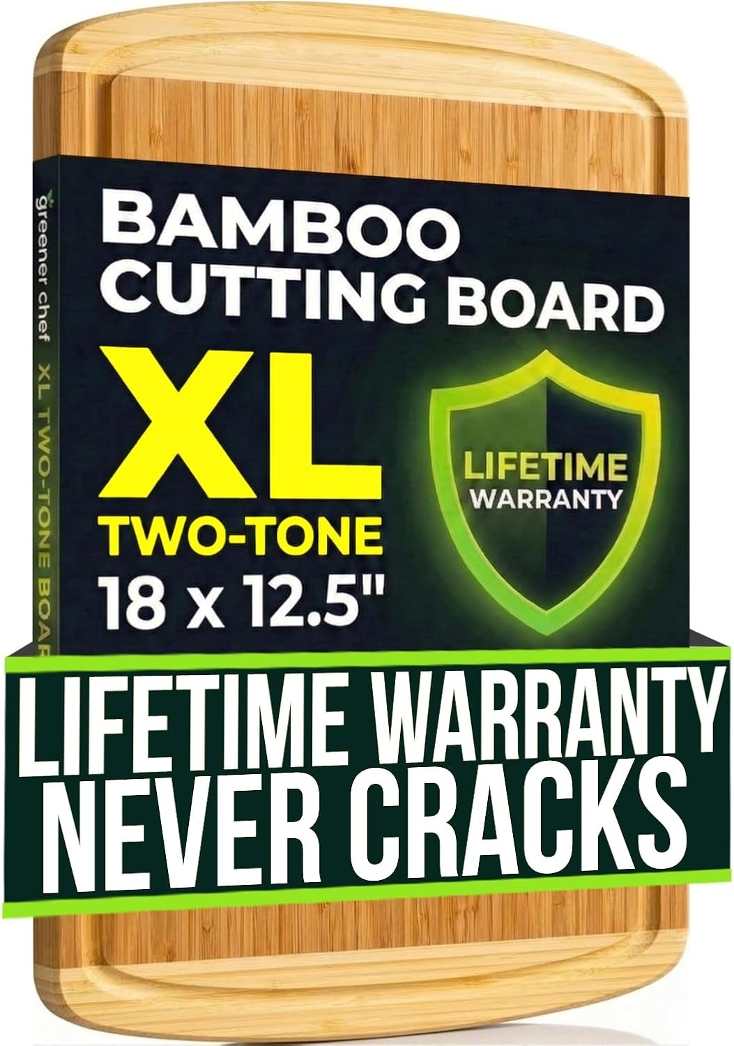Luxury Bamboo Cutting Board (Extra Large) with Vertical Grain Strength Technology - Non Toxic, Spacious and Lightweight 18" XL Chopping Board Gift - Replacements for Life