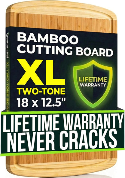 Luxury Bamboo Cutting Board (Extra Large) with Vertical Grain Strength Technology - Non Toxic, Spacious and Lightweight 18" XL Chopping Board Gift - Replacements for Life