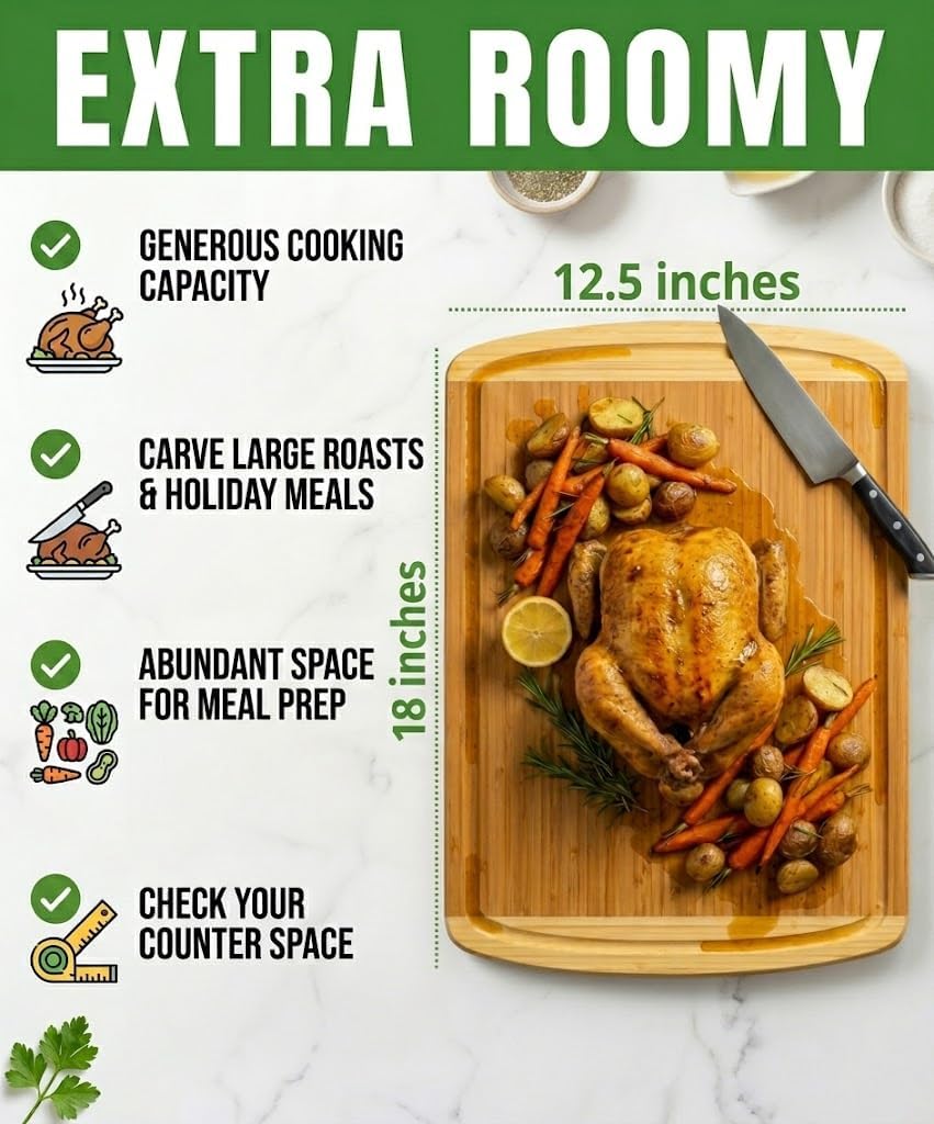 Luxury Bamboo Cutting Board (Extra Large) with Vertical Grain Strength Technology - Non Toxic, Spacious and Lightweight 18" XL Chopping Board Gift - Replacements for Life