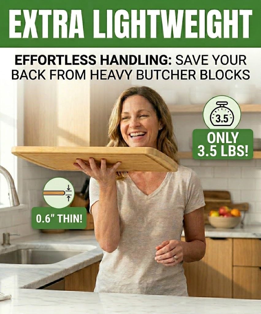 Luxury Bamboo Cutting Board (Extra Large) with Vertical Grain Strength Technology - Non Toxic, Spacious and Lightweight 18" XL Chopping Board Gift - Replacements for Life