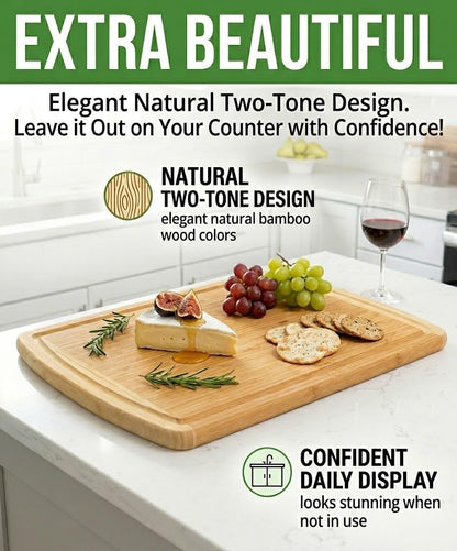 Luxury Bamboo Cutting Board (Extra Large) with Vertical Grain Strength Technology - Non Toxic, Spacious and Lightweight 18" XL Chopping Board Gift - Replacements for Life