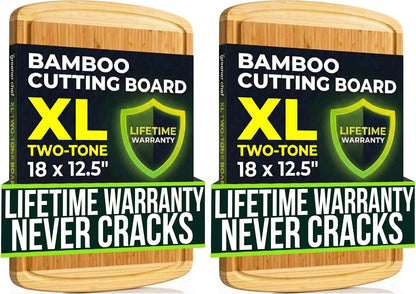 Luxury Bamboo Cutting Board (Extra Large) with Vertical Grain Strength Technology - Non Toxic, Spacious and Lightweight 18" XL Chopping Board Gift - Replacements for Life