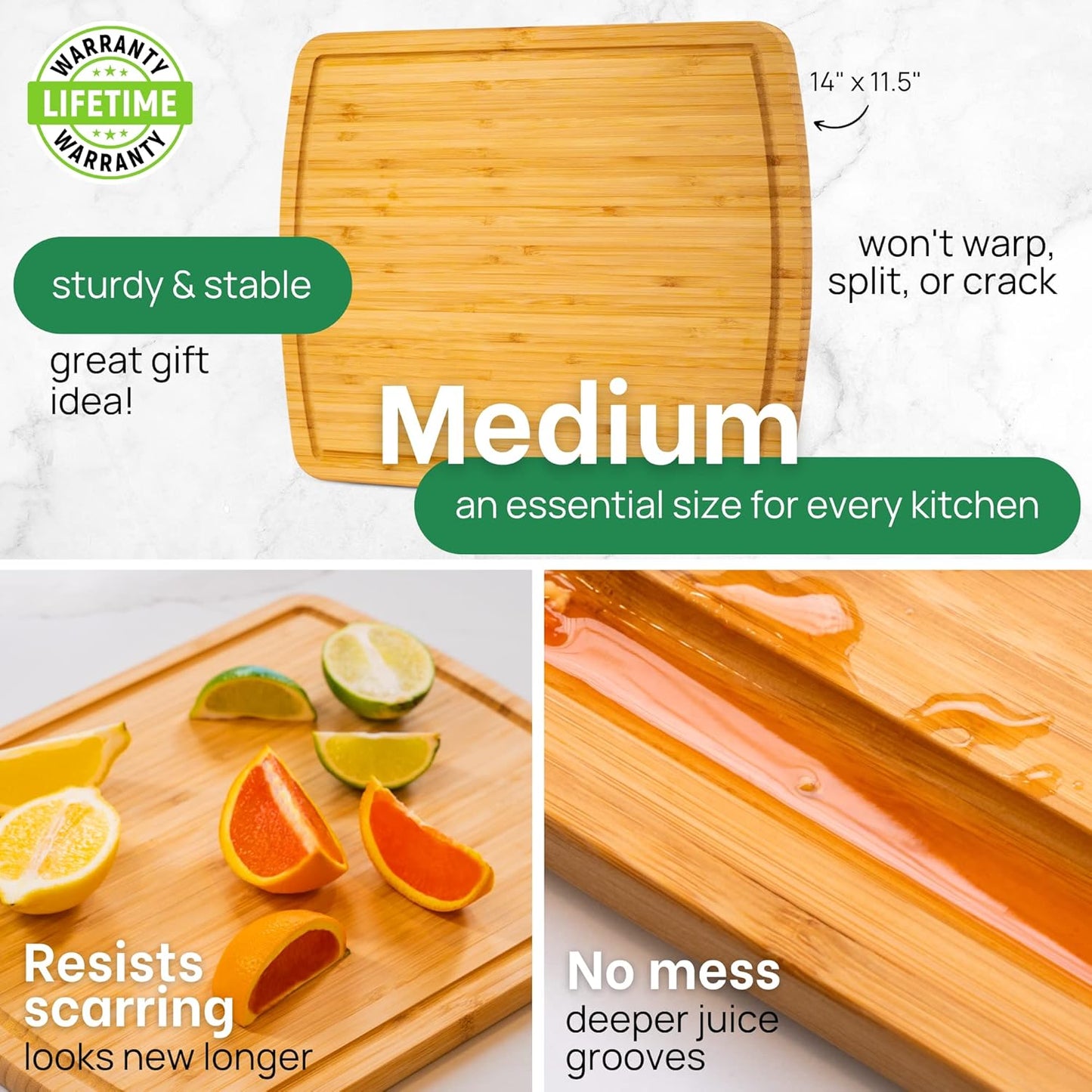 Luxury Bamboo Cutting Board (Extra Large) with Vertical Grain Strength Technology - Non Toxic, Spacious and Lightweight 18" XL Chopping Board Gift - Replacements for Life