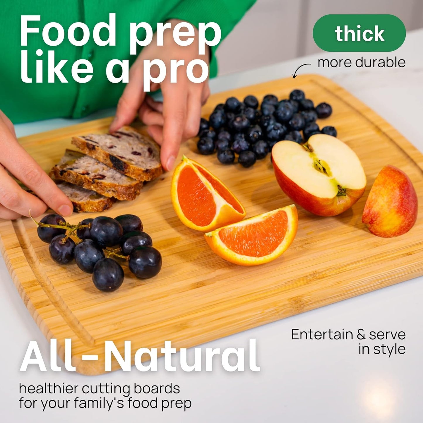 Luxury Bamboo Cutting Board (Extra Large) with Vertical Grain Strength Technology - Non Toxic, Spacious and Lightweight 18" XL Chopping Board Gift - Replacements for Life