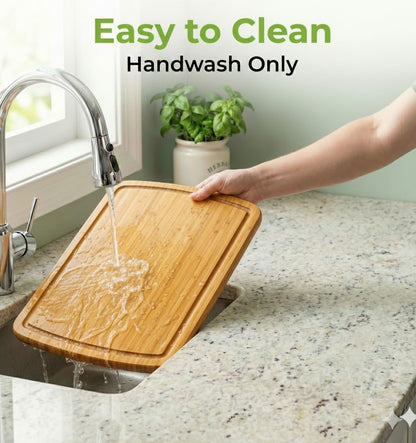 Luxury Bamboo Cutting Board (Extra Large) with Vertical Grain Strength Technology - Non Toxic, Spacious and Lightweight 18" XL Chopping Board Gift - Replacements for Life