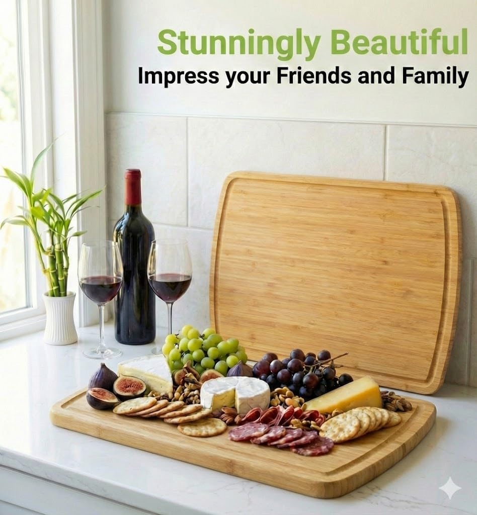 Luxury Bamboo Cutting Board (Extra Large) with Vertical Grain Strength Technology - Non Toxic, Spacious and Lightweight 18" XL Chopping Board Gift - Replacements for Life