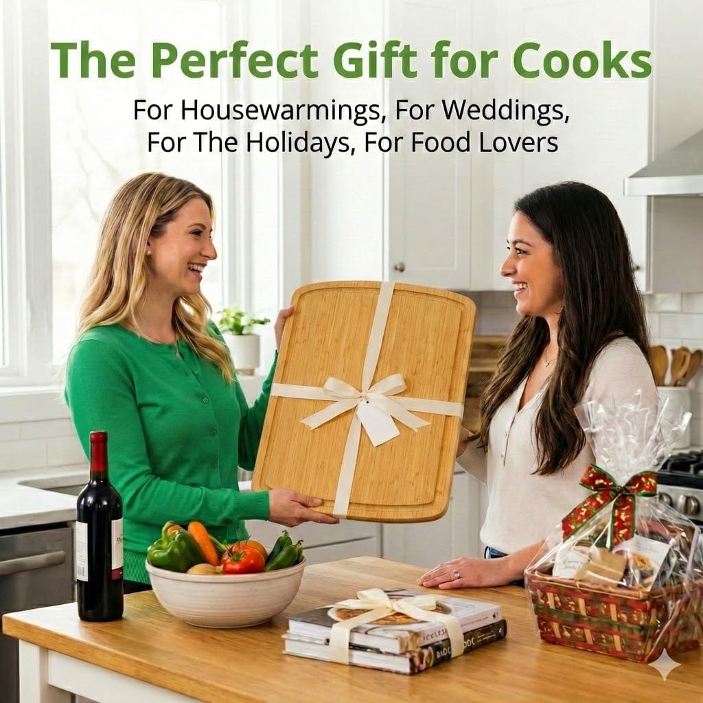 Luxury Bamboo Cutting Board (Extra Large) with Vertical Grain Strength Technology - Non Toxic, Spacious and Lightweight 18" XL Chopping Board Gift - Replacements for Life