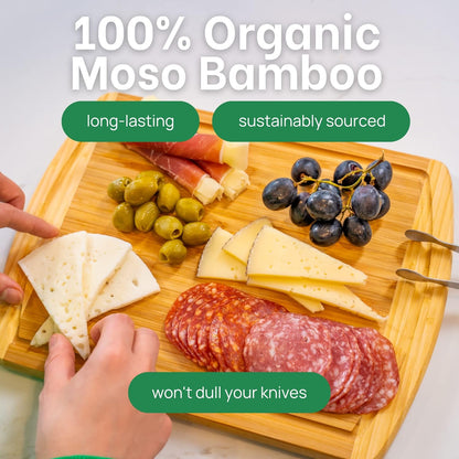 Luxury Bamboo Cutting Board (Extra Large) with Vertical Grain Strength Technology - Non Toxic, Spacious and Lightweight 18" XL Chopping Board Gift - Replacements for Life