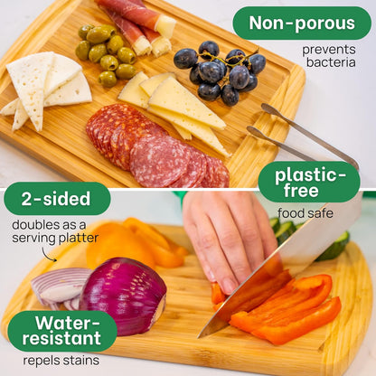 Luxury Bamboo Cutting Board (Extra Large) with Vertical Grain Strength Technology - Non Toxic, Spacious and Lightweight 18" XL Chopping Board Gift - Replacements for Life