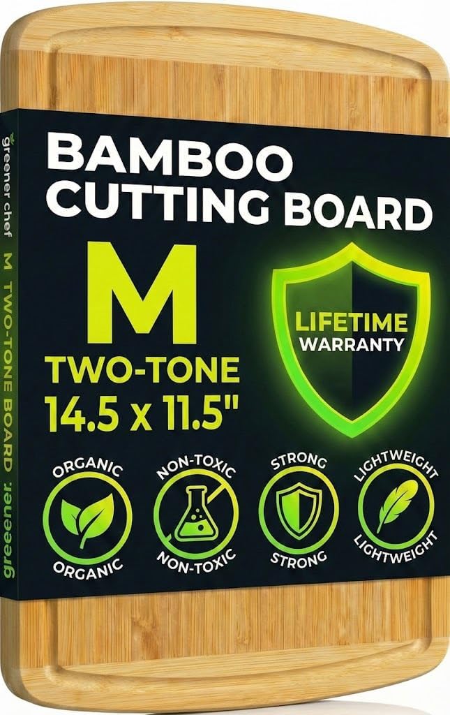 Luxury Bamboo Cutting Board (Extra Large) with Vertical Grain Strength Technology - Non Toxic, Spacious and Lightweight 18" XL Chopping Board Gift - Replacements for Life