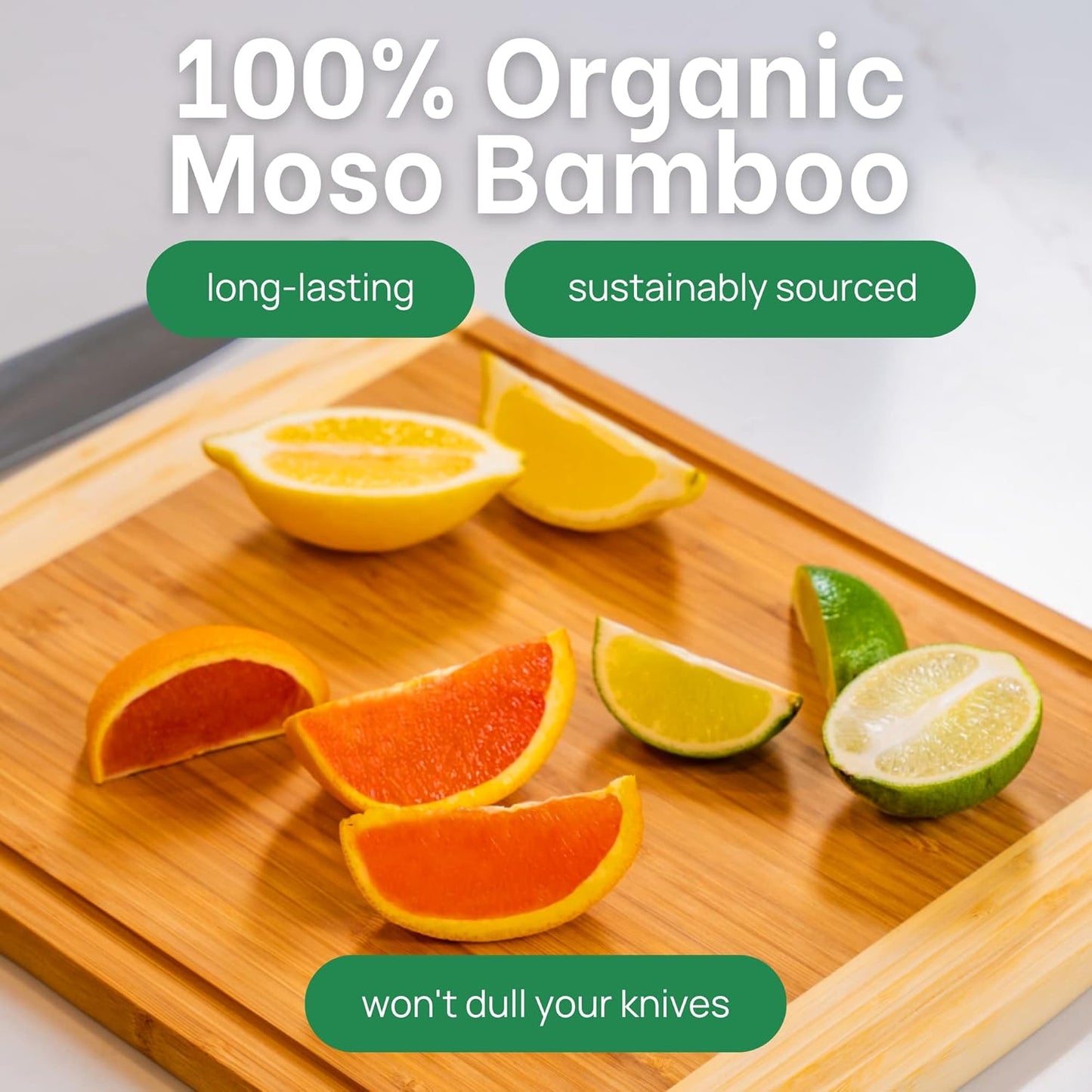 Luxury Bamboo Cutting Board (Extra Large) with Vertical Grain Strength Technology - Non Toxic, Spacious and Lightweight 18" XL Chopping Board Gift - Replacements for Life