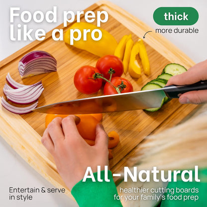 Luxury Bamboo Cutting Board (Extra Large) with Vertical Grain Strength Technology - Non Toxic, Spacious and Lightweight 18" XL Chopping Board Gift - Replacements for Life