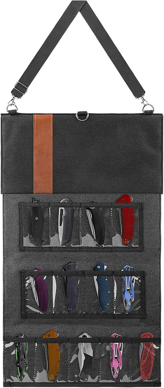 Tactical Knife Roll Bag - 18 Slot Folding Knife Storage Pouch for Camping and Organizing