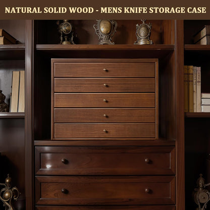 5-Tier Large Knife Display Case & Organizer, Wooden Pocket Knife Storage Box with Transparent Lid, Collector-Grade Holder for Folding Knives and Daggers, Ideal Men‘s Gift