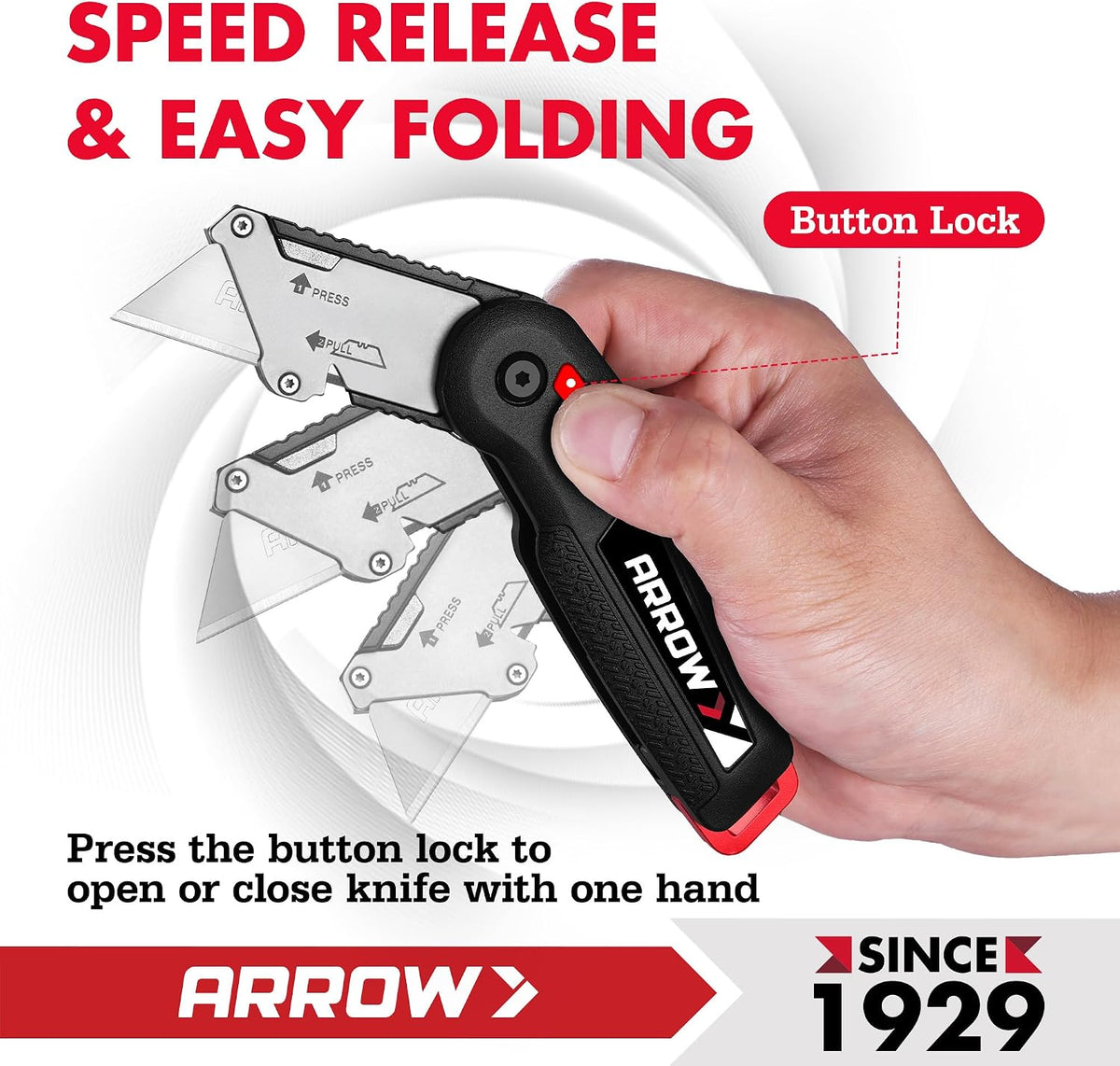 ARROW Utility Knife, Speed Release Folding Knife with 13 Blades