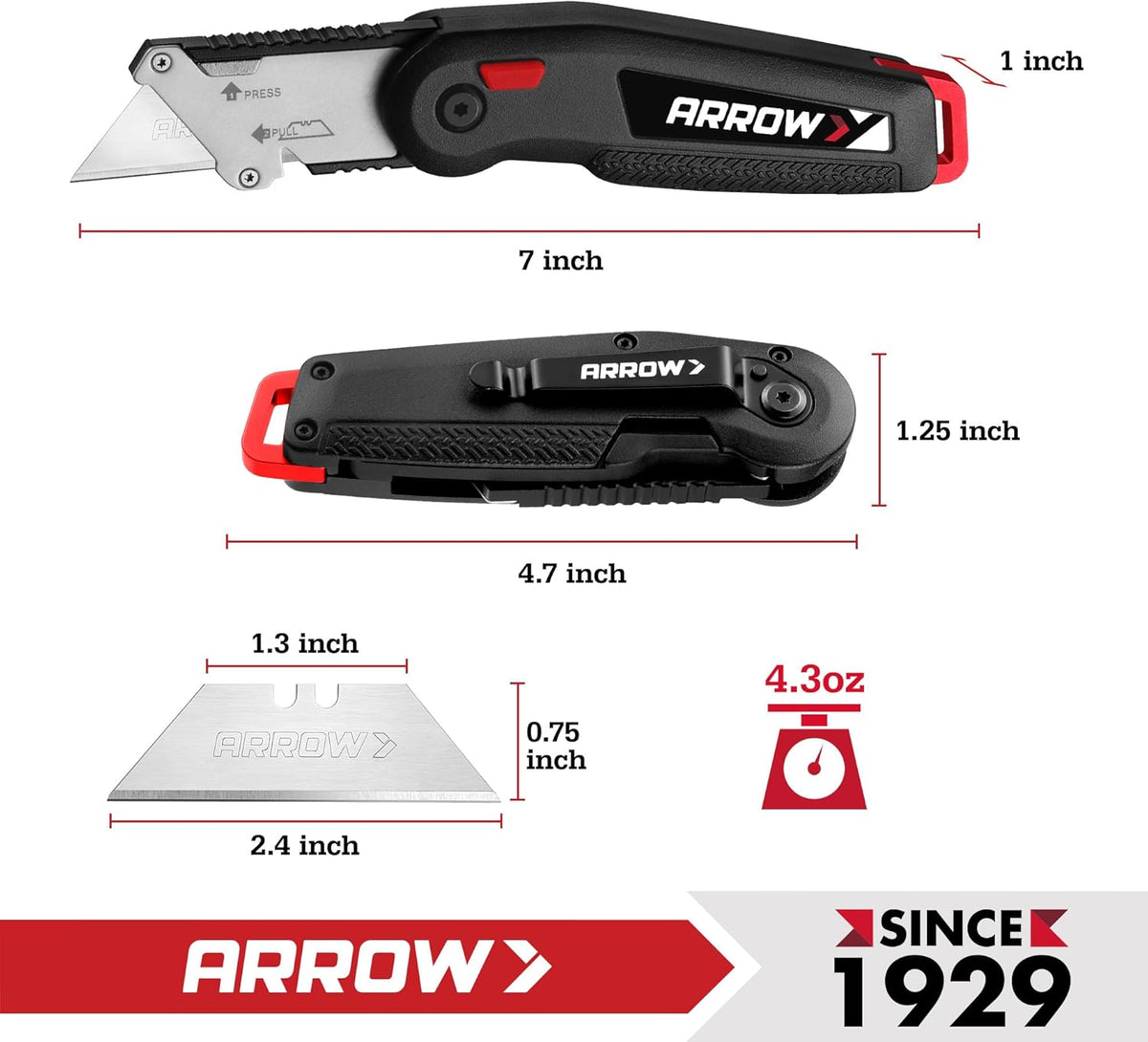 ARROW Utility Knife, Speed Release Folding Knife with 13 Blades