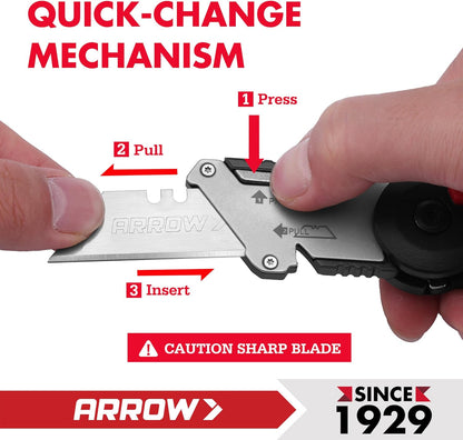 ARROW Utility Knife, Speed Release Folding Knife with 13 Blades