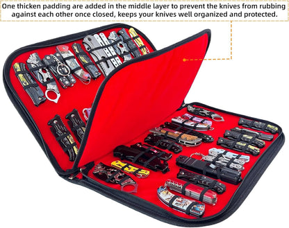 Knife Display Case for 40 Pocket Knives, Folding Knives Storage Organizer, Small Knives Collection Carrier Bag for Men Survival Tactical EDC Mini Knife (Case Only)