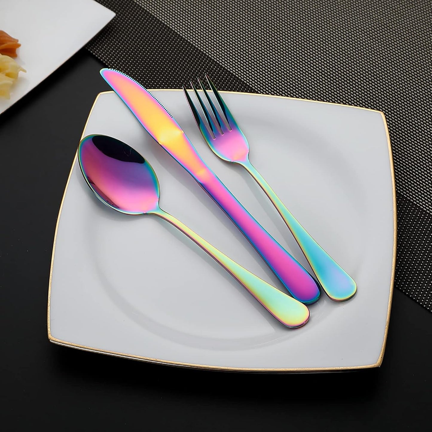 Camping Utensils, Full-Size Travel Silverware Set with Case for Work | 8Pcs Stainless Steel Travel Cutlery Set, Portable Metal Straws Chopsticks Fork Spoon Knife Set for Lunch Box/School, Rainbow