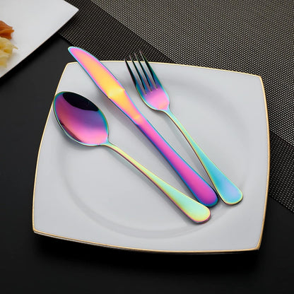 Camping Utensils, Full-Size Travel Silverware Set with Case for Work | 8Pcs Stainless Steel Travel Cutlery Set, Portable Metal Straws Chopsticks Fork Spoon Knife Set for Lunch Box/School, Rainbow