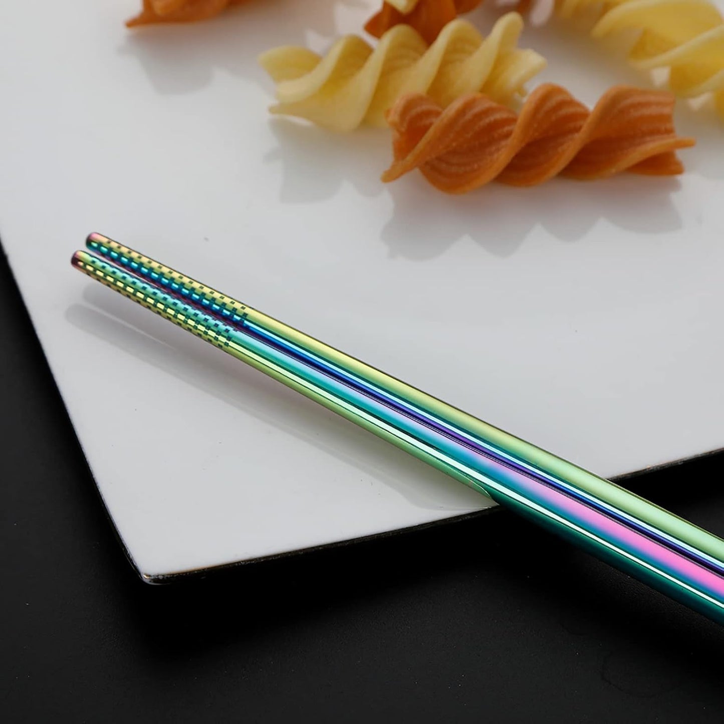 Camping Utensils, Full-Size Travel Silverware Set with Case for Work | 8Pcs Stainless Steel Travel Cutlery Set, Portable Metal Straws Chopsticks Fork Spoon Knife Set for Lunch Box/School, Rainbow