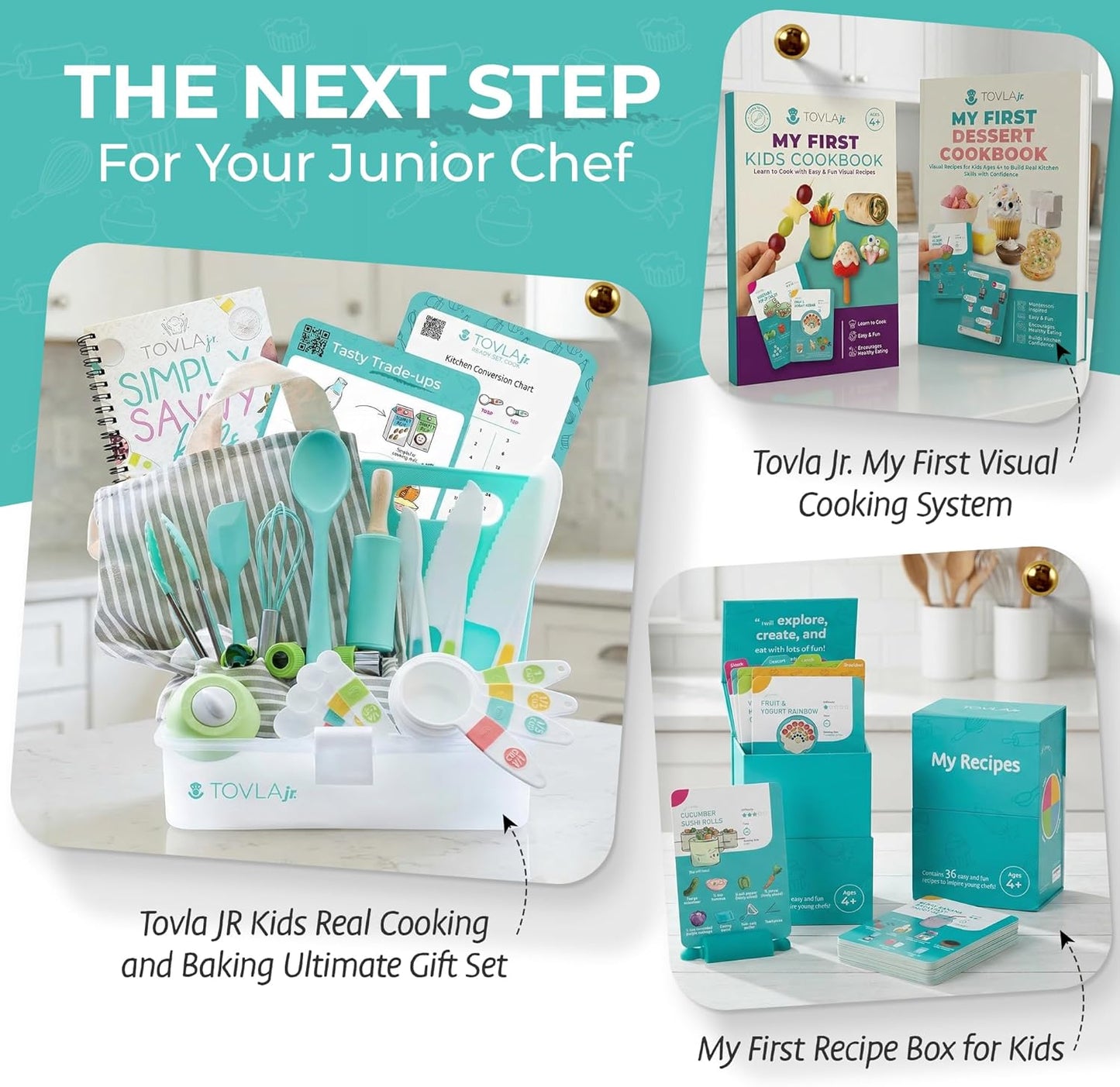 Tovla Jr Kid Safe Knife Gift Set for Real Cooking | Toddler Kitchen Knives | Montessori STEM Cooking Tools | Kids Chef Knives and Utensils | BPA Free Dishwasher Safe | Birthday Gift Ages 4 to 12