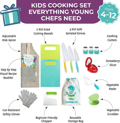 Tovla Jr Kid Safe Knife Gift Set for Real Cooking | Toddler Kitchen Knives | Montessori STEM Cooking Tools | Kids Chef Knives and Utensils | BPA Free Dishwasher Safe | Birthday Gift Ages 4 to 12