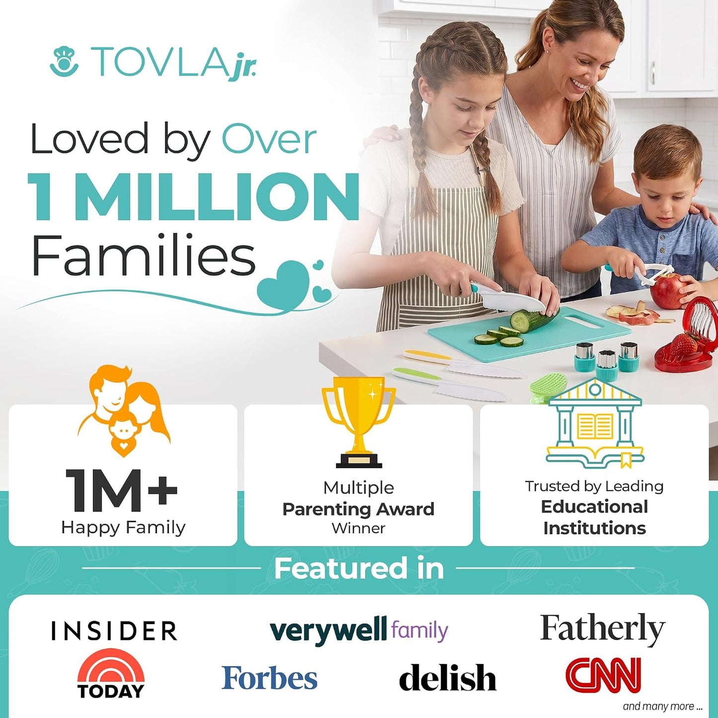 Tovla Jr Kid Safe Knife Gift Set for Real Cooking | Toddler Kitchen Knives | Montessori STEM Cooking Tools | Kids Chef Knives and Utensils | BPA Free Dishwasher Safe | Birthday Gift Ages 4 to 12