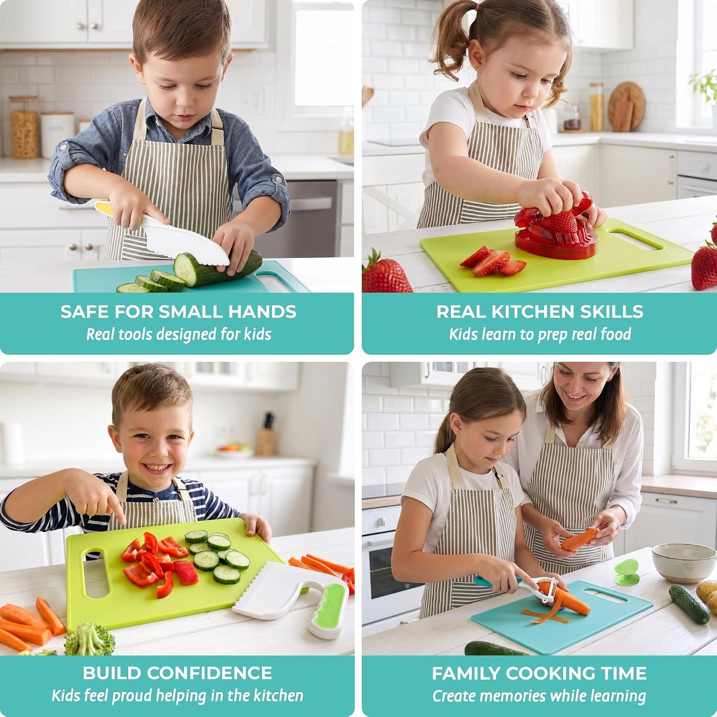 Tovla Jr Kid Safe Knife Gift Set for Real Cooking | Toddler Kitchen Knives | Montessori STEM Cooking Tools | Kids Chef Knives and Utensils | BPA Free Dishwasher Safe | Birthday Gift Ages 4 to 12