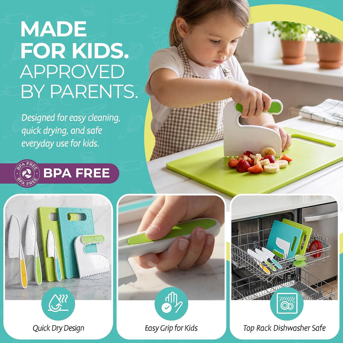 Tovla Jr Kid Safe Knife Gift Set for Real Cooking | Toddler Kitchen Knives | Montessori STEM Cooking Tools | Kids Chef Knives and Utensils | BPA Free Dishwasher Safe | Birthday Gift Ages 4 to 12