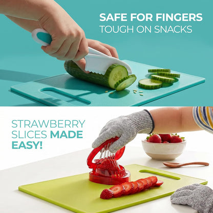 Tovla Jr Kid Safe Knife Gift Set for Real Cooking | Toddler Kitchen Knives | Montessori STEM Cooking Tools | Kids Chef Knives and Utensils | BPA Free Dishwasher Safe | Birthday Gift Ages 4 to 12
