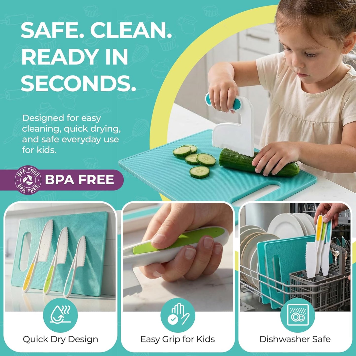 Tovla Jr Kid Safe Knife Gift Set for Real Cooking | Toddler Kitchen Knives | Montessori STEM Cooking Tools | Kids Chef Knives and Utensils | BPA Free Dishwasher Safe | Birthday Gift Ages 4 to 12