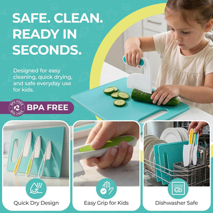 Tovla Jr Kid Safe Knife Gift Set for Real Cooking | Toddler Kitchen Knives | Montessori STEM Cooking Tools | Kids Chef Knives and Utensils | BPA Free Dishwasher Safe | Birthday Gift Ages 4 to 12