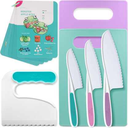 Tovla Jr Kid Safe Knife Gift Set for Real Cooking | Toddler Kitchen Knives | Montessori STEM Cooking Tools | Kids Chef Knives and Utensils | BPA Free Dishwasher Safe | Birthday Gift Ages 4 to 12