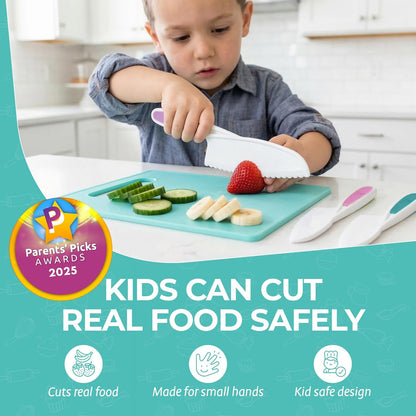 Tovla Jr Kid Safe Knife Gift Set for Real Cooking | Toddler Kitchen Knives | Montessori STEM Cooking Tools | Kids Chef Knives and Utensils | BPA Free Dishwasher Safe | Birthday Gift Ages 4 to 12