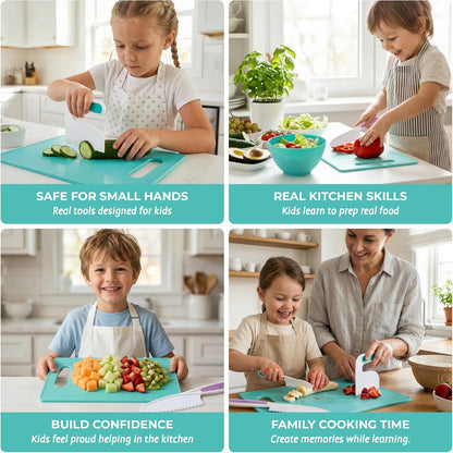 Tovla Jr Kid Safe Knife Gift Set for Real Cooking | Toddler Kitchen Knives | Montessori STEM Cooking Tools | Kids Chef Knives and Utensils | BPA Free Dishwasher Safe | Birthday Gift Ages 4 to 12
