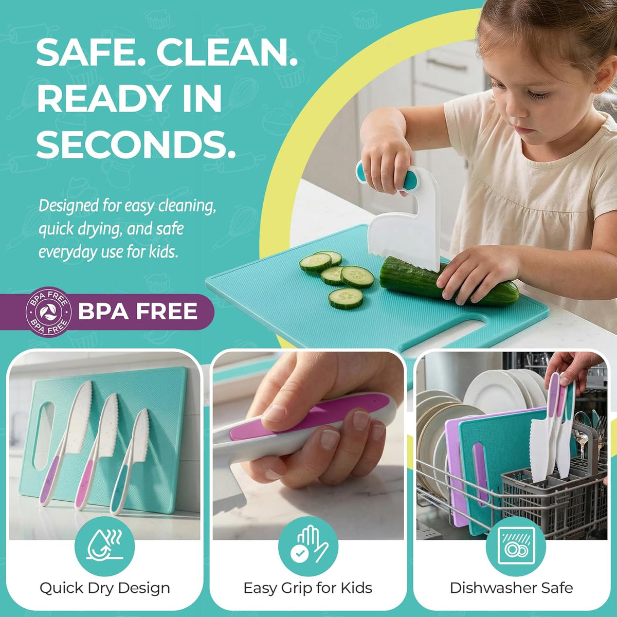 Tovla Jr Kid Safe Knife Gift Set for Real Cooking | Toddler Kitchen Knives | Montessori STEM Cooking Tools | Kids Chef Knives and Utensils | BPA Free Dishwasher Safe | Birthday Gift Ages 4 to 12