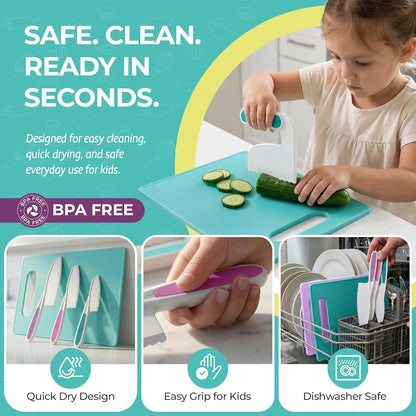 Tovla Jr Kid Safe Knife Gift Set for Real Cooking | Toddler Kitchen Knives | Montessori STEM Cooking Tools | Kids Chef Knives and Utensils | BPA Free Dishwasher Safe | Birthday Gift Ages 4 to 12