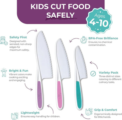Tovla Jr Kid Safe Knife Gift Set for Real Cooking | Toddler Kitchen Knives | Montessori STEM Cooking Tools | Kids Chef Knives and Utensils | BPA Free Dishwasher Safe | Birthday Gift Ages 4 to 12