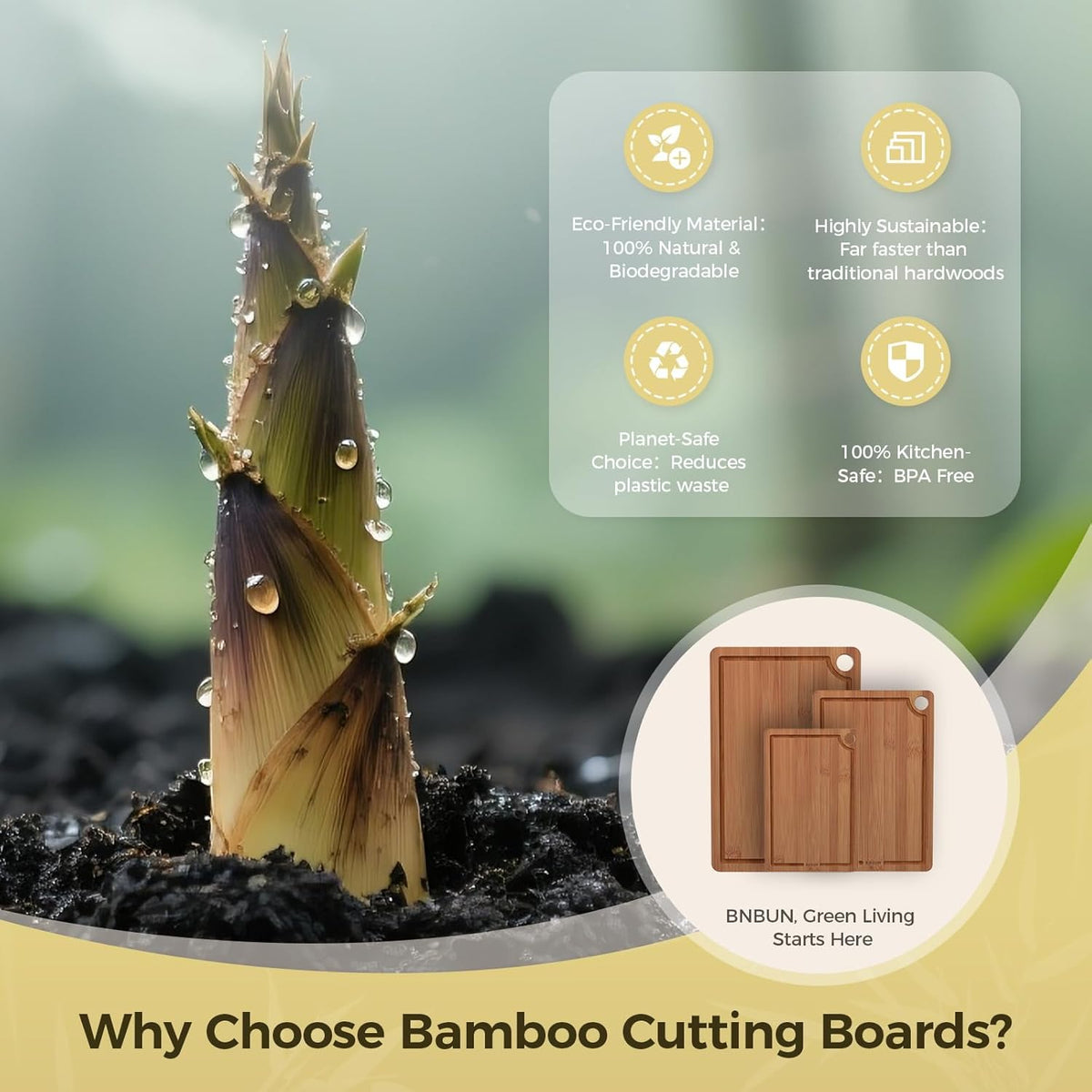 Bamboo Cutting Board for Kitchen – 3-Piece Wooden Boards with Juice Grooves, Side Handles, Non-Slip Mats – Perfect for Meat, Veggies, Fruit – Ideal Kitchen Gift