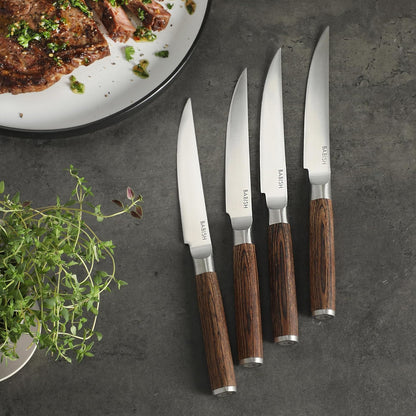 4-Piece Forged Kitchen Steak Knife Set – High-Carbon 1.4116 German Steel Cutlery – Sharp & Durable Steak Knives for Dining and Grilling