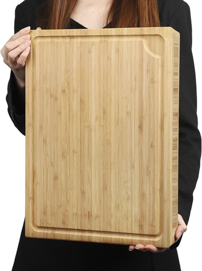 1.4" Thick Bamboo Cutting Board Butcher Block 17.7x13.2 | Heavy Duty | Juice Groove | Meat & Turkey & Ribs | Reversible | 100% Organic Bamboo