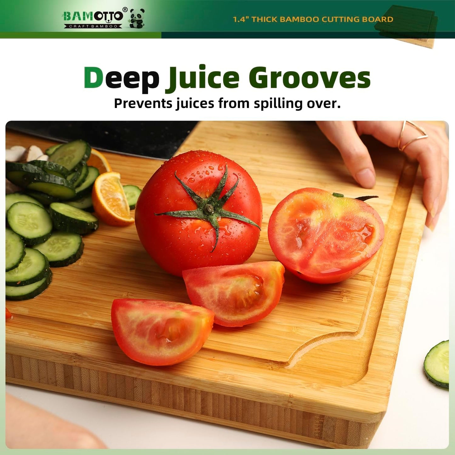 1.4" Thick Bamboo Cutting Board Butcher Block 17.7x13.2 | Heavy Duty | Juice Groove | Meat & Turkey & Ribs | Reversible | 100% Organic Bamboo