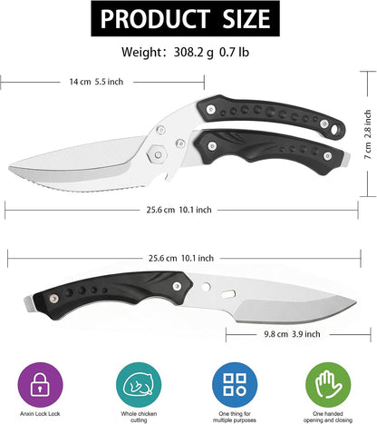 Detachable Heavy Duty Poultry Shears, 10" Stainless Steel Chicken Bone Scissors, 309g Professional Kitchen Shears for Meat Cutting, Take-Apart Poultry Scissors with Safety Lock
