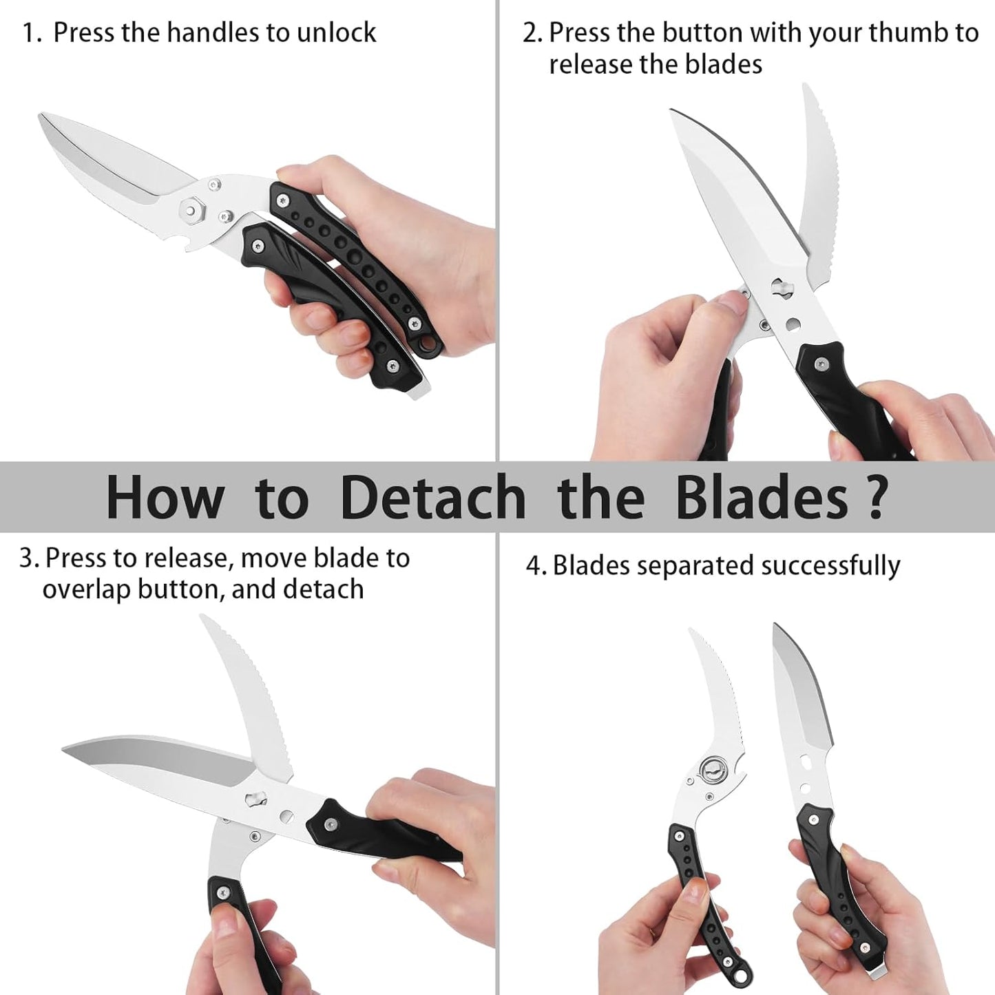 Detachable Heavy Duty Poultry Shears, 10" Stainless Steel Chicken Bone Scissors, 309g Professional Kitchen Shears for Meat Cutting, Take-Apart Poultry Scissors with Safety Lock