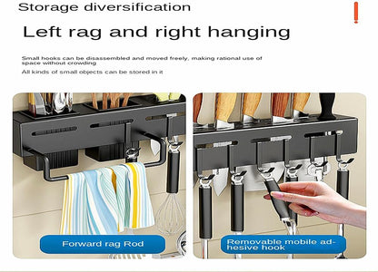 20-Inch Kitchen Organizer - Stainless Steel Non-Hole Hooks,storage Organizer flatware Wall Mounted for Knives, Spoons, Forks Utensil racks